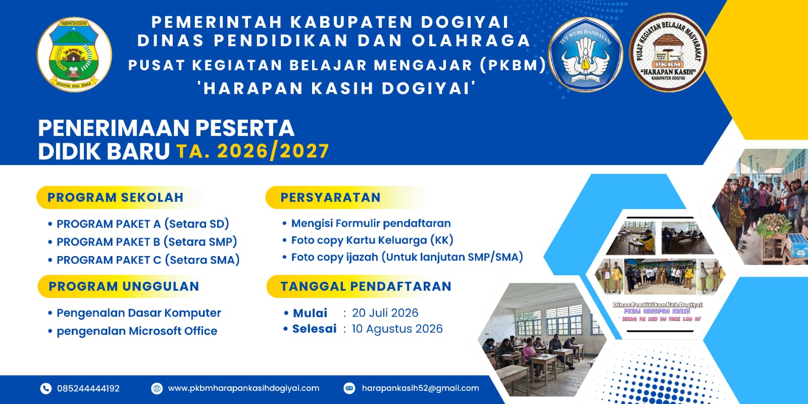 Resmi Dibuka! Penerimaan Peserta Didik Baru PKBM Harapan Kasih Dogiyai TA 2026/2027
